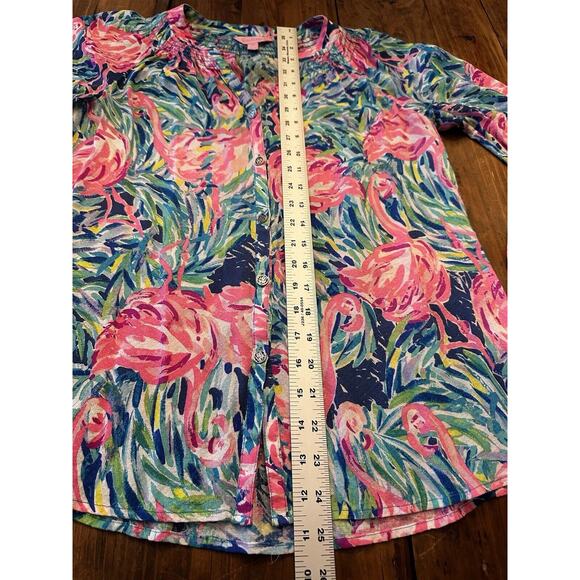 Lilly Pulitzer Top Button Front Elsa in Flamenco Beach Flamingo Print Size XS - Picture 8 of 10